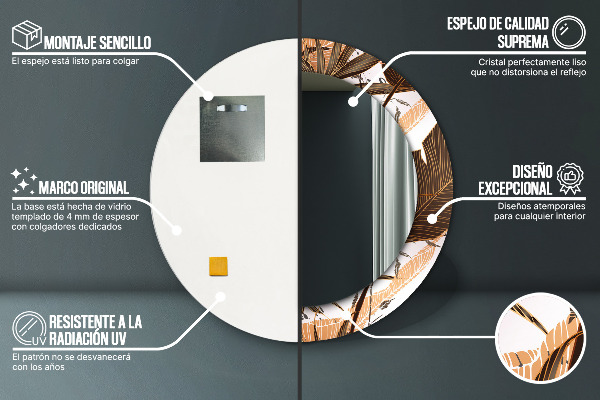 Runder spiegel mit dekorativem aufdruck Palmenblätter