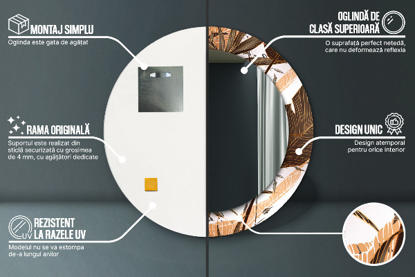 Runder spiegel mit dekorativem aufdruck Palmenblätter