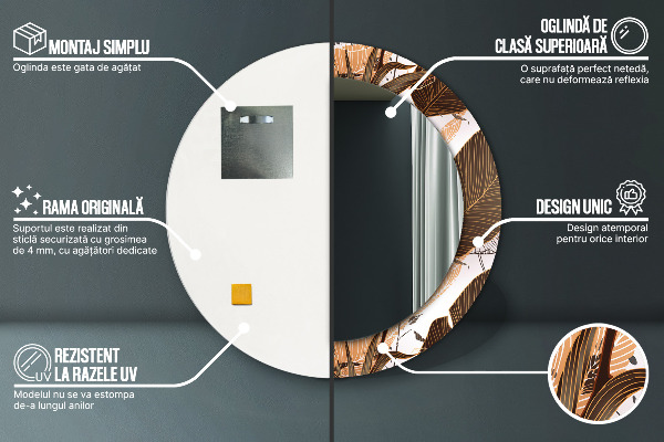 Runder spiegel mit dekorativem aufdruck Palmenblätter