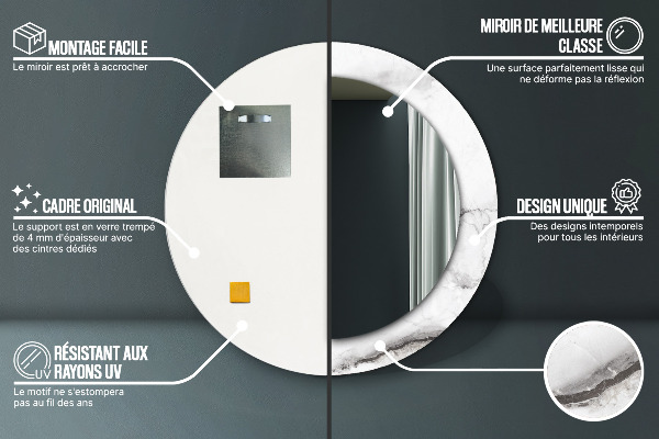 Runder spiegel mit dekorativem aufdruck weisser Marmor