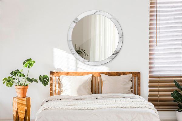 Runder spiegel mit dekorativem aufdruck weisser Marmor