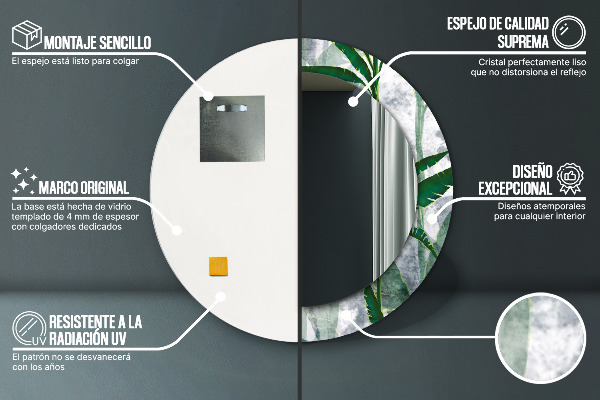 Runder spiegel aufdruck Tropenblätter