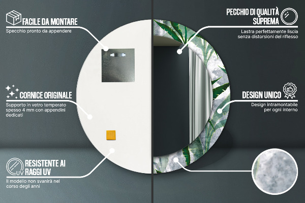 Runder spiegel aufdruck Tropenblätter