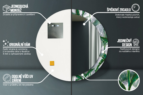 Runder spiegel aufdruck Tropenblätter