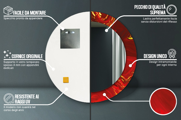 Runder spiegel mit dekoration Roter Marmor