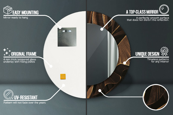 Runder spiegel mit dekoration Braune Bananenblätter