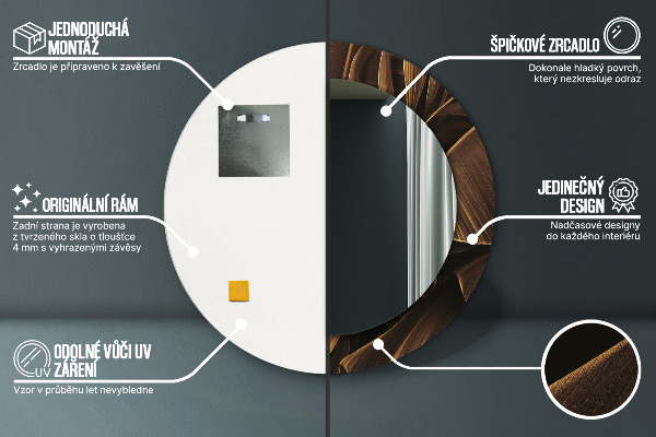 Runder spiegel mit dekoration Braune Bananenblätter