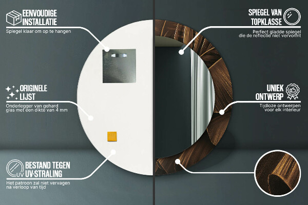 Runder spiegel mit dekoration Braune Bananenblätter