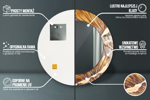 Runder spiegel bedrucktem rahmen Goldene Blätter