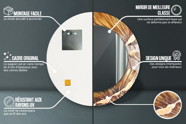 Runder spiegel bedrucktem rahmen Goldene Blätter