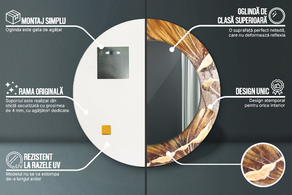 Runder spiegel bedrucktem rahmen Goldene Blätter