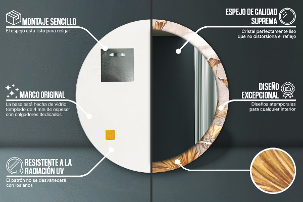 Runder spiegel bedrucktem rahmen Goldene Blätter