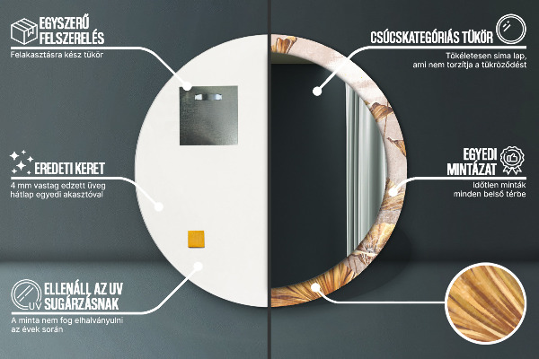 Runder spiegel bedrucktem rahmen Goldene Blätter