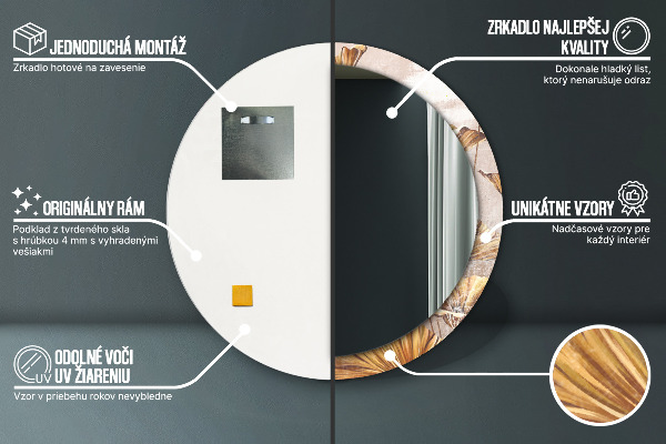 Runder spiegel bedrucktem rahmen Goldene Blätter