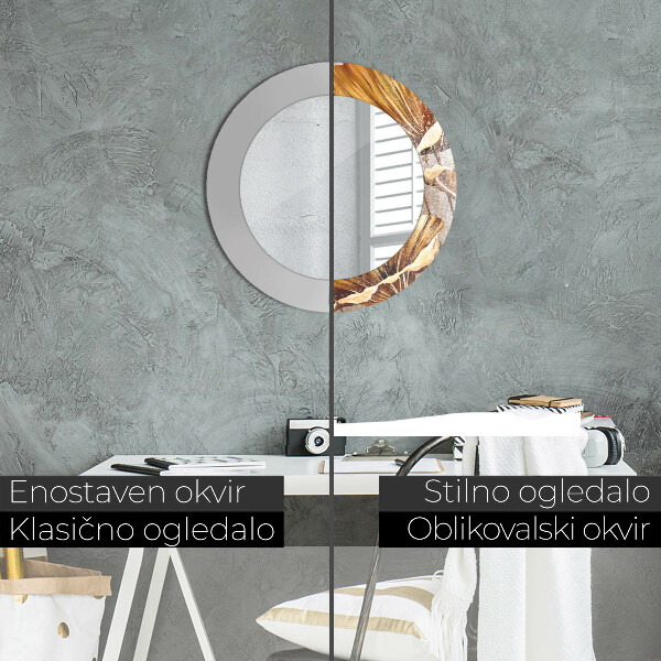 Runder spiegel bedrucktem rahmen Goldene Blätter