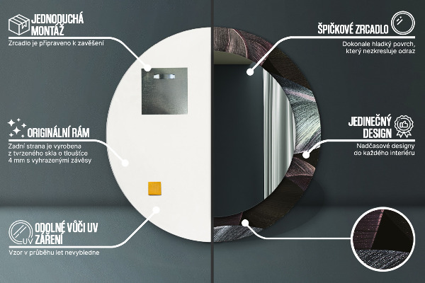 Runder spiegel bedrucktem rahmen Dunkle tropische Blätter