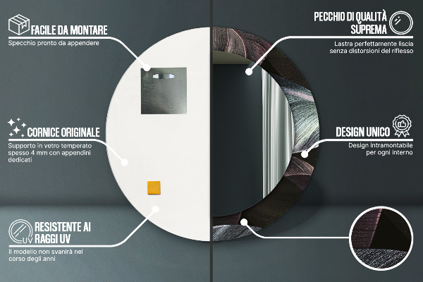 Runder spiegel bedrucktem rahmen Dunkle tropische Blätter