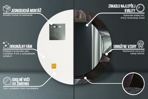 Runder spiegel bedrucktem rahmen Dunkle tropische Blätter