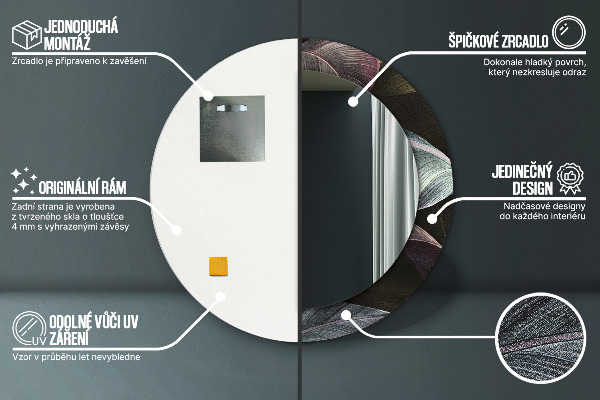 Runder spiegel bedrucktem rahmen Dunkle tropische Blätter