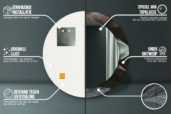 Runder spiegel bedrucktem rahmen Dunkle tropische Blätter