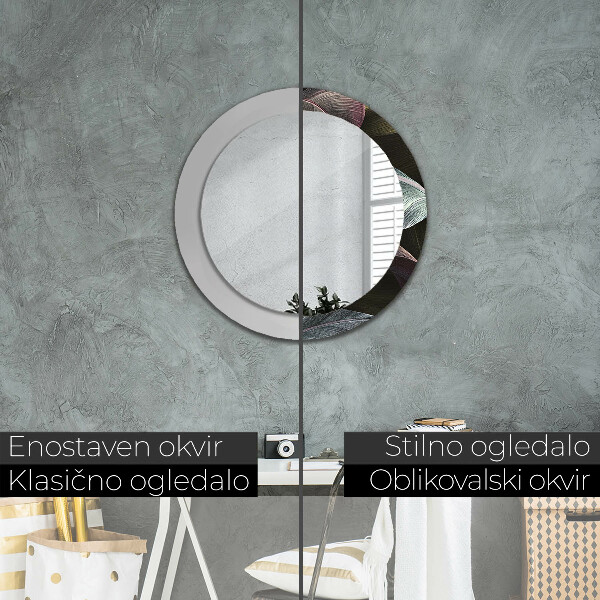 Runder spiegel bedrucktem rahmen Dunkle tropische Blätter