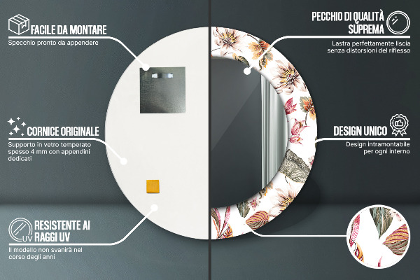 Runder spiegel bedrucktem rahmen Vintage Blumen