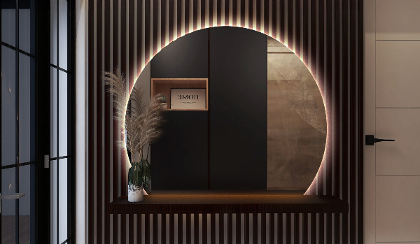 Spiegel rund abgeschnitten mit beleuchtung 63x70 cm