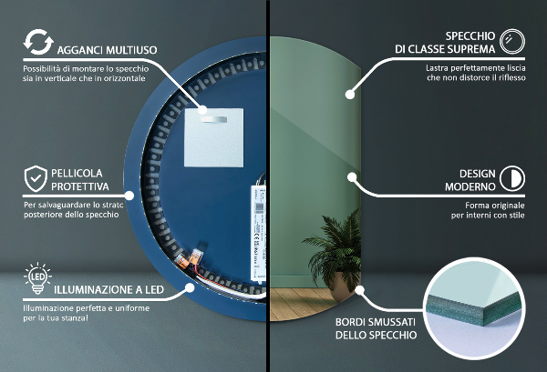 Spiegel rund abgeschnitten mit beleuchtung 63x70 cm