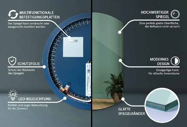 LED spiegel angeschnitten rund 74x90 cm