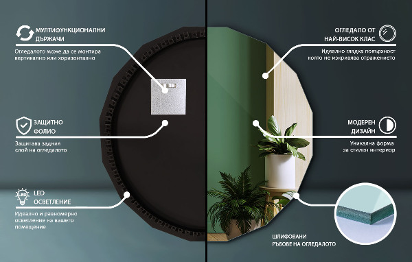 Spiegel in Polygonform LED 50x50 cm