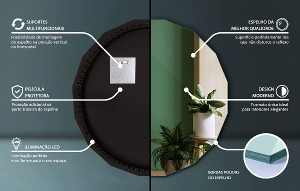 Spiegel in Polygonform LED 60x60 cm