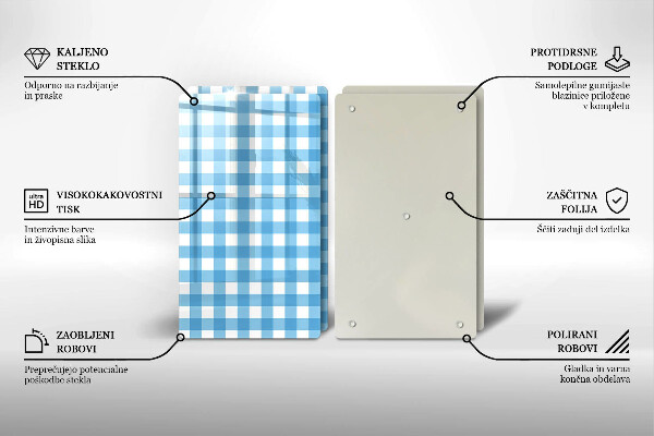 Herdabdeckplatte glas Blau-weißes Karomuster