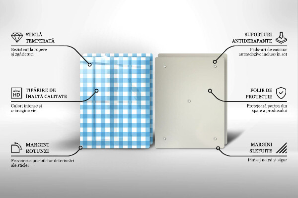 Herdabdeckplatte glas Blau-weißes Karomuster