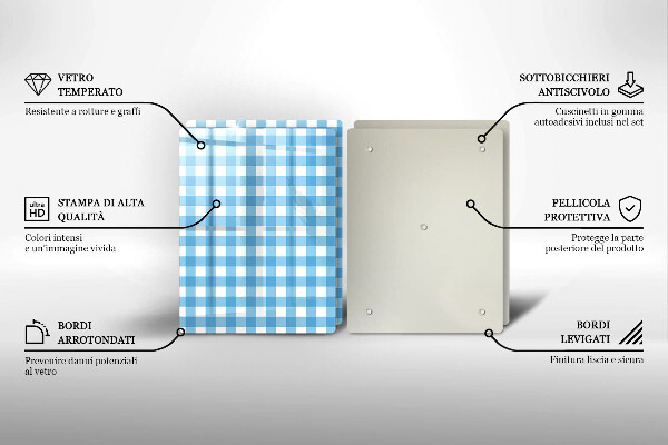 Herdabdeckplatte glas Blau-weißes Karomuster