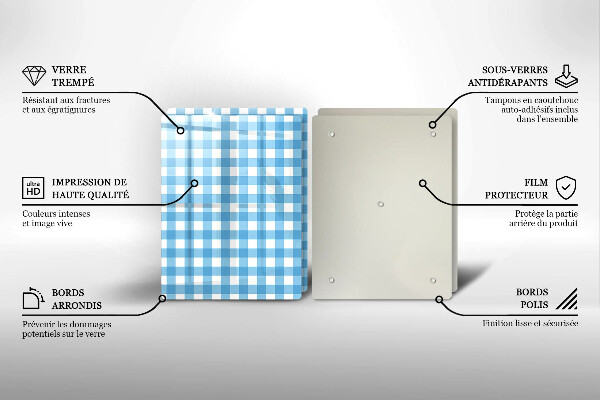 Herdabdeckplatte glas Blau-weißes Karomuster
