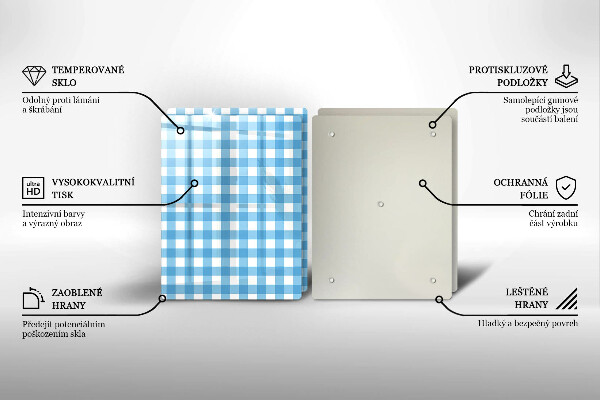 Herdabdeckplatte glas Blau-weißes Karomuster