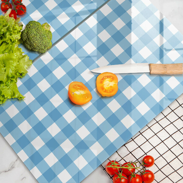 Herdabdeckplatte glas Blau-weißes Karomuster