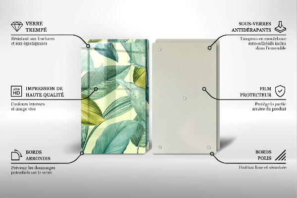 Herdabdeckplatte glas Grüne tropische Blätter