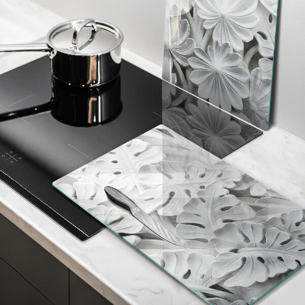 Herdabdeckplatte glas weiße Blumen