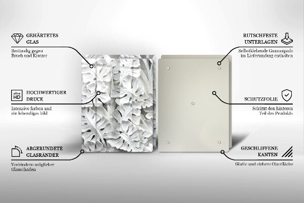 Herdabdeckplatte glas weiße Blumen
