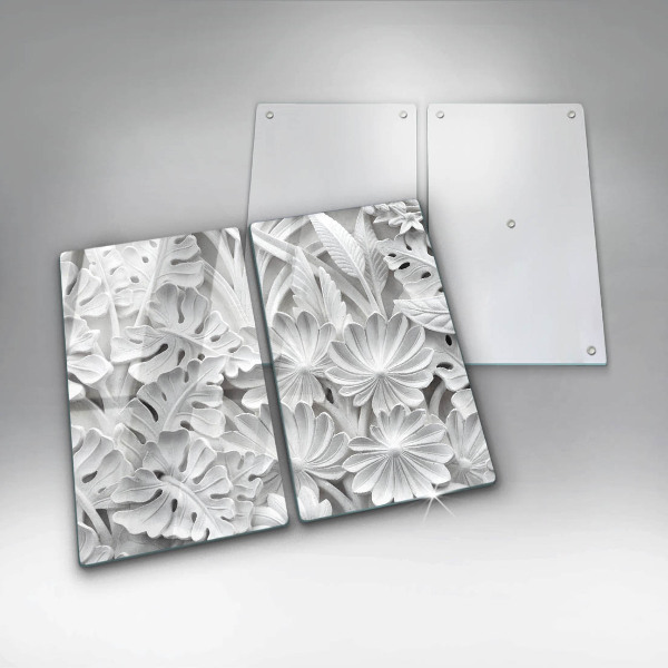 Herdabdeckplatte glas weiße Blumen