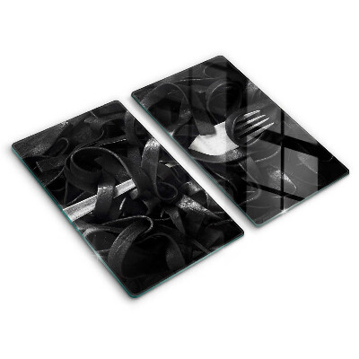 Herdabdeckplatte glas Schwarze Tagliatelle-Nudeln