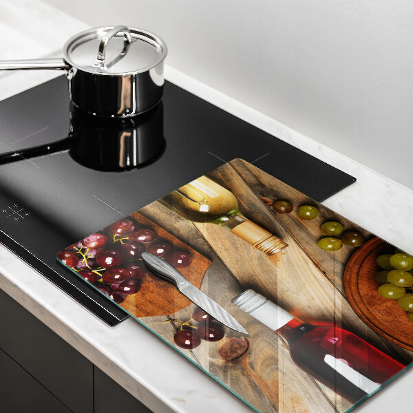 Abdeckung induktionskochfeld Weinflaschen und Trauben