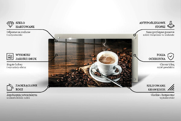 Herdabdeckplatte glas Tasse und Kaffeebohnen
