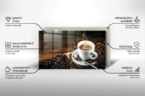 Herdabdeckplatte glas Tasse und Kaffeebohnen