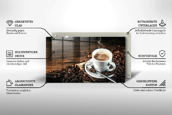 Herdabdeckplatte glas Tasse und Kaffeebohnen