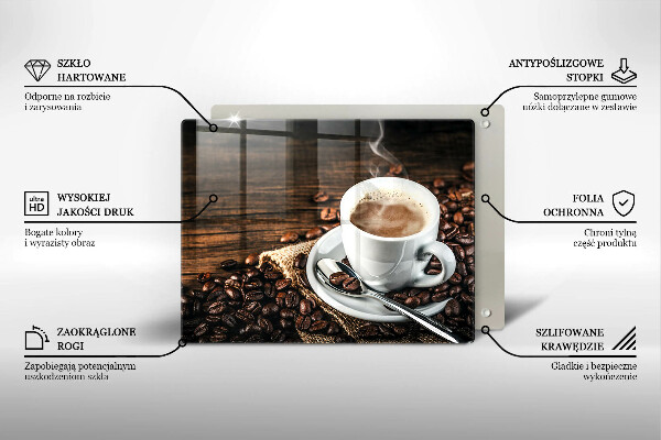 Herdabdeckplatte glas Tasse und Kaffeebohnen