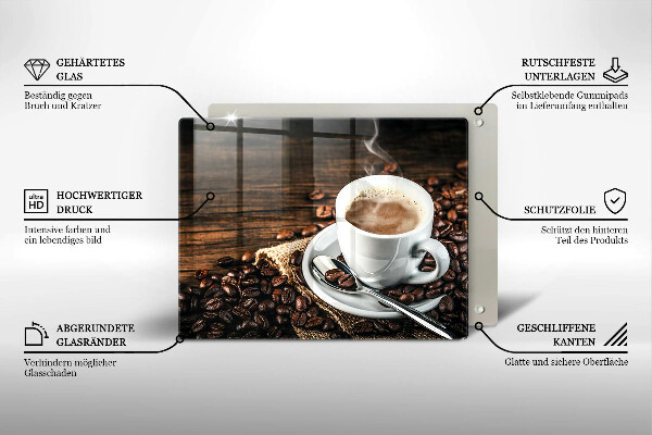Herdabdeckplatte glas Tasse und Kaffeebohnen