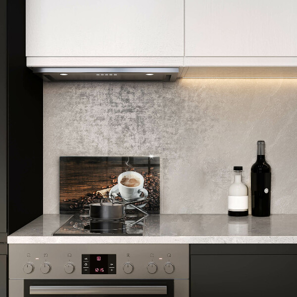 Herdabdeckplatte glas Tasse und Kaffeebohnen