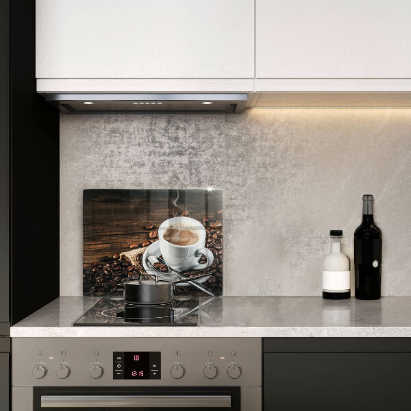 Herdabdeckplatte glas Tasse und Kaffeebohnen